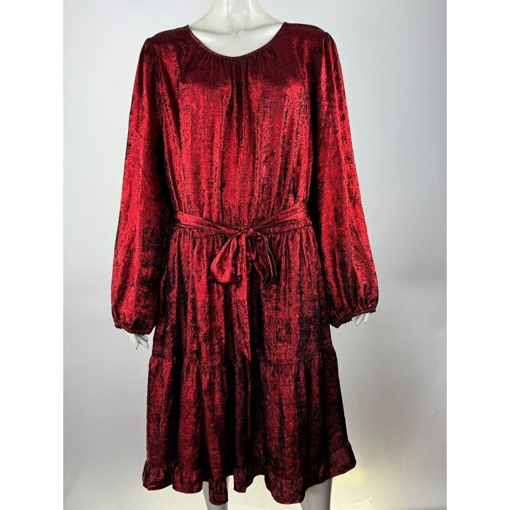 Lane Bryant Blouson-Sleeve Belted Fit & Flare Dress Women 24 NWT $100 Holiday